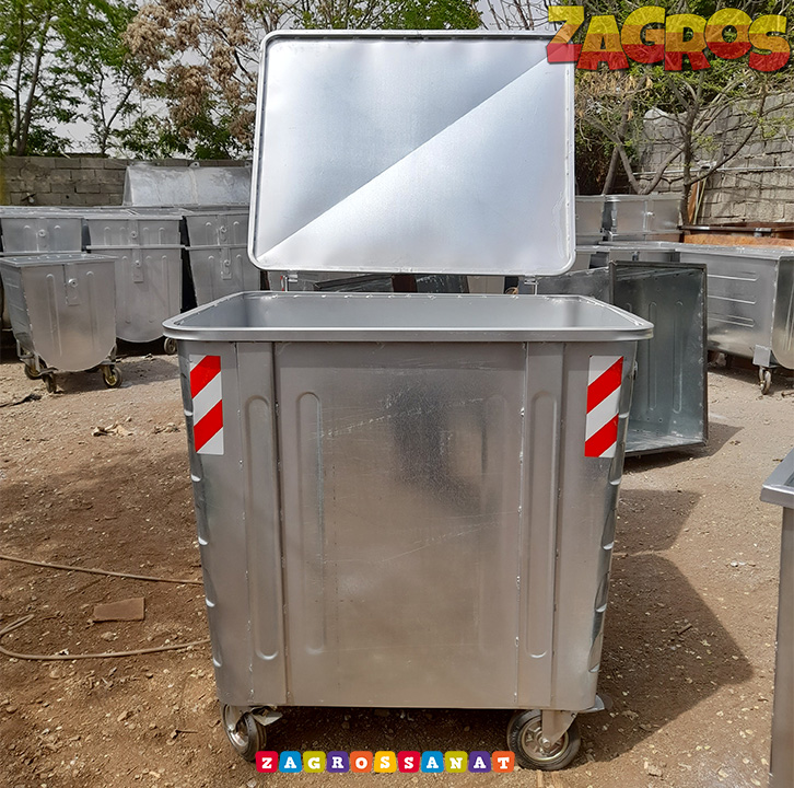 سطل زباله 1100 لیتری گالوانیزه با درب