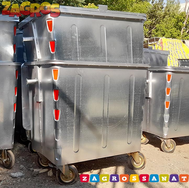 سطل زباله مکعب 1100 لیتری گالوانیزه